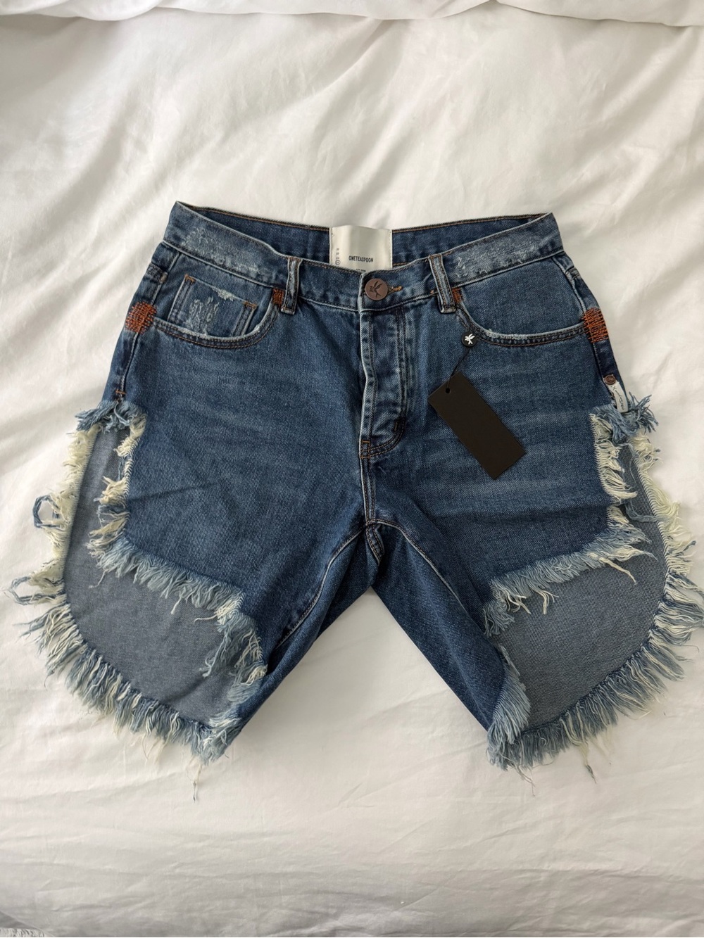 One Teaspoon Frankies Dark Blue Distressed Frayed Hem Jean Shorts